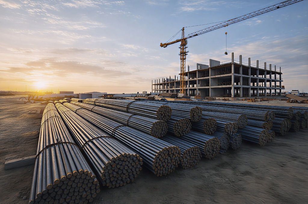 Reinforce,Iron,Rack,In,A,Construction,Site,Under,Blue,Sky