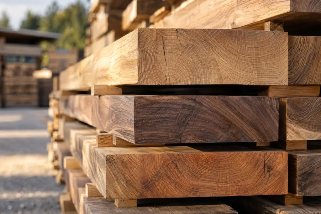 Hardwood timber planks with visible end grain
